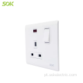 Tomada de interruptor de pólo duplo 13A250V com néon